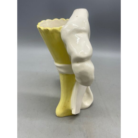 retro design pat pending block vase glass bow white yellow ripple tag 7X7.5 READ - Picture 4 of 7